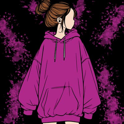 realistic girl with a oversized sweatshirt on and a bun