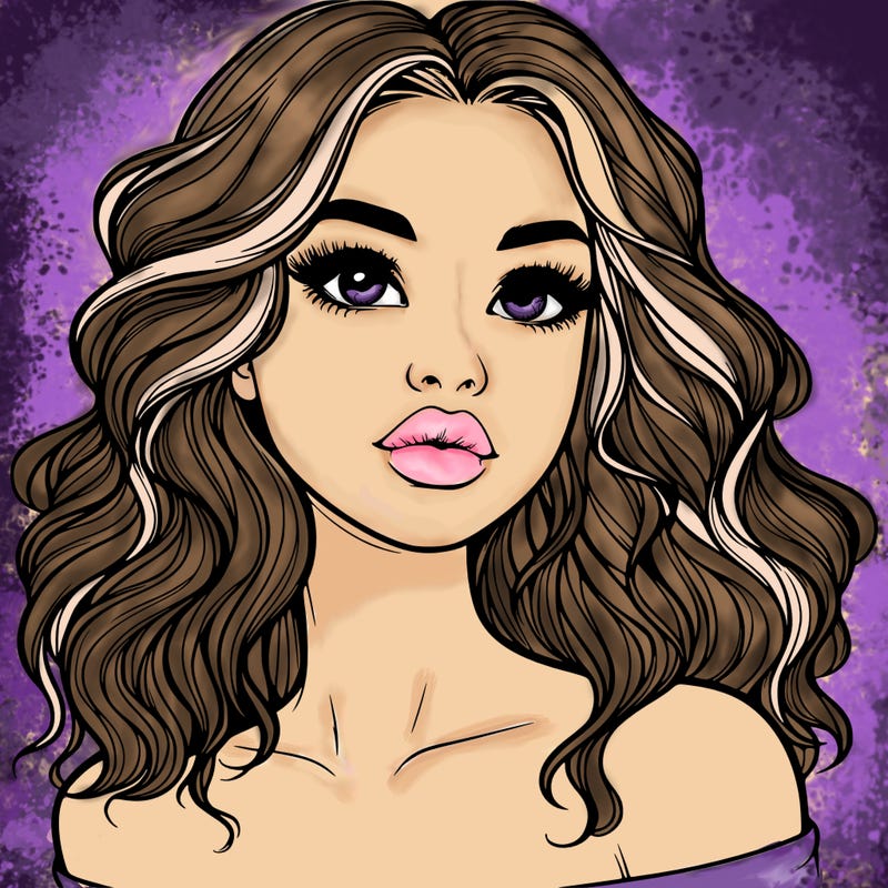 realistic girl with wavy hair and lips