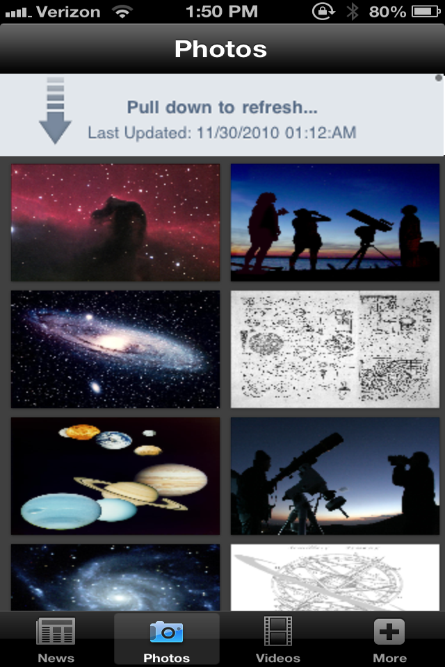 News: Astronomy Edition - Screenshot showing a collection of space photos and astronomical diagrams in the News Astronomy Edition app