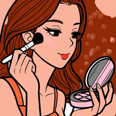 little girl putting on makeup