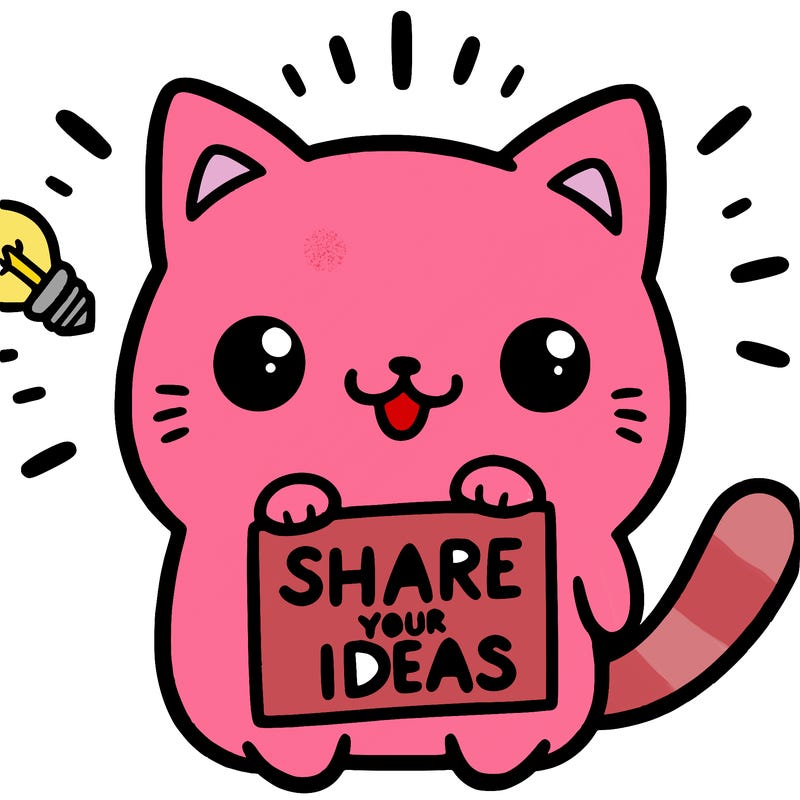 a cute cat saying share your ideas