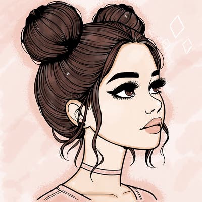 realistic girl with buns on the top of her head