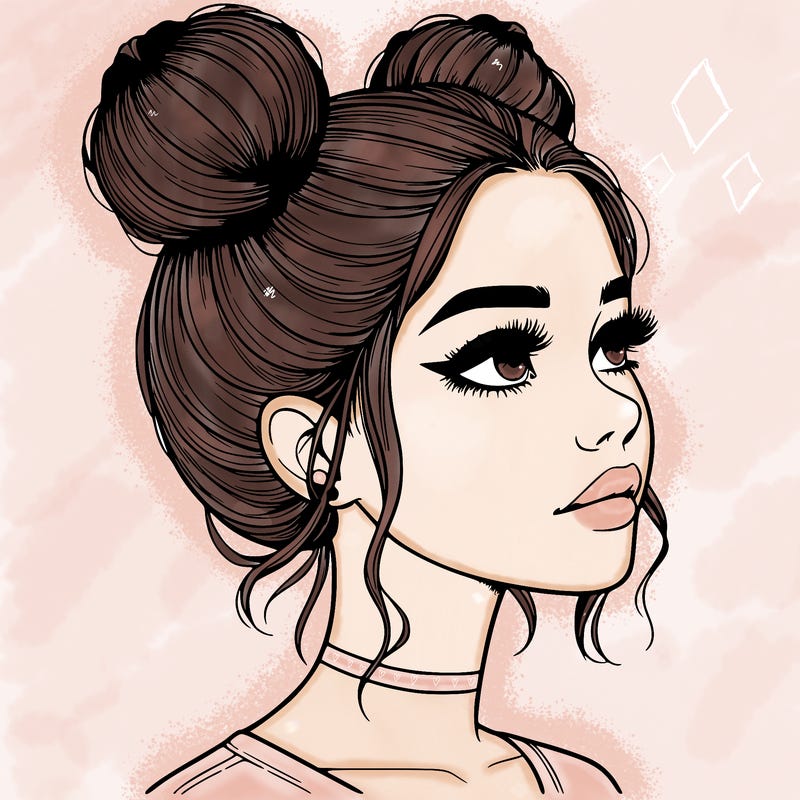 realistic girl with buns on the top of her head
