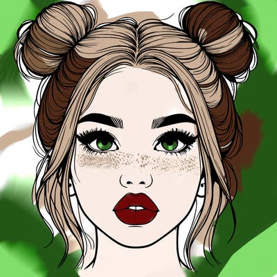 realistic girl with two buns on her hair and lips