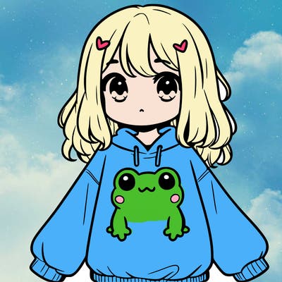 girl wearing frogging sweatshirt