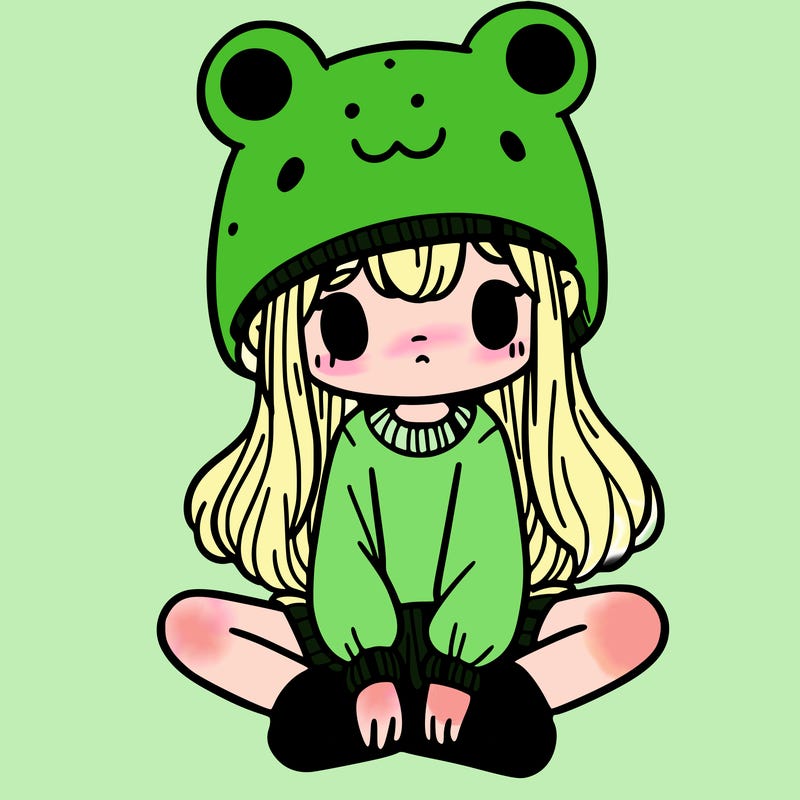 a girl wearing a frog hat and some frog socks