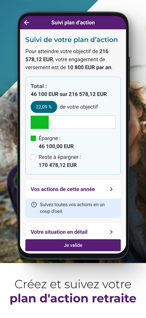 Bildschirm zur Verfolgung von Zielen für die Altersvorsorge in der Mein Sparen App, der den Fortschritt in Prozent und den Zielbetrag anzeigt