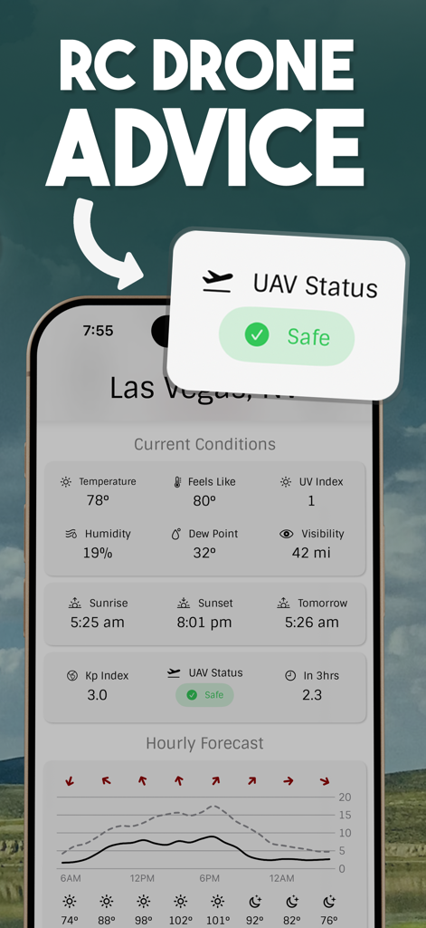 Wind Compass - Windygo - Windygo weather app interface highlighting UAV flight status and drone advice