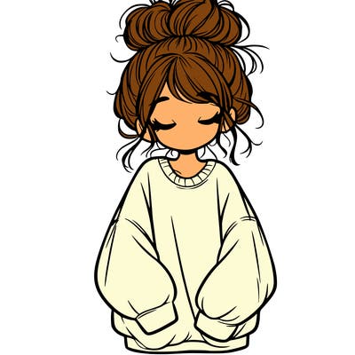 girl with baggy sweatshirt and messy bun