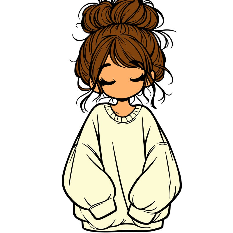 girl with baggy sweatshirt and messy bun