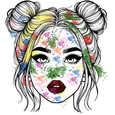 realistic girl with two buns on her hair and lips