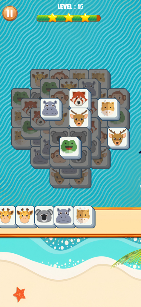 Animal themed tile matching gameplay in Tap and Park mobile game