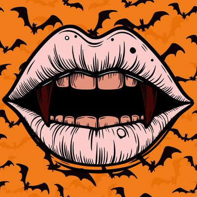 lips with vampire teeth