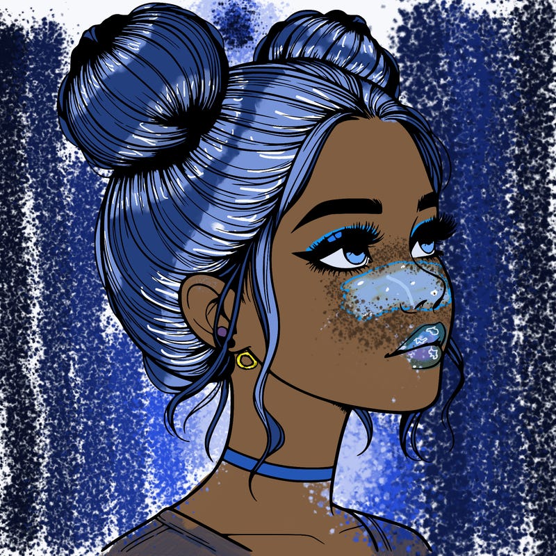 realistic girl with buns on the top of her head