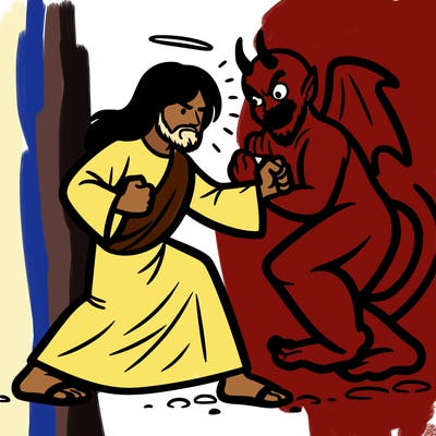 jesus fighting the devil