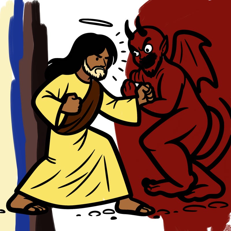jesus fighting the devil