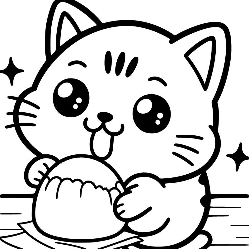 kitty eating mochi