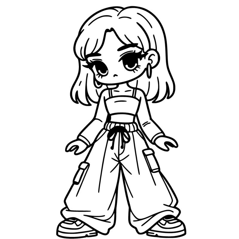 ome girl with crop top amd baggy pants