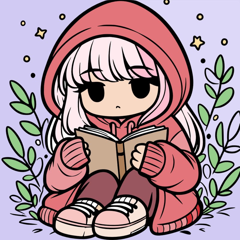 girl in oversized hoodie reading a book