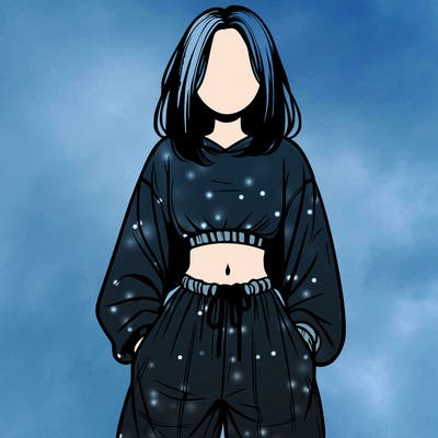 realistic girl faceless with baggy pants and a crop top