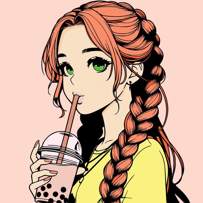 realistic girl with braided hair drinking boba