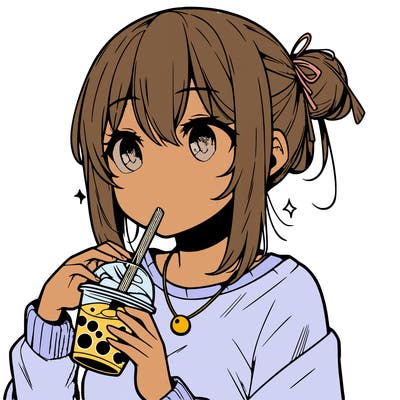 manga character drinking boba