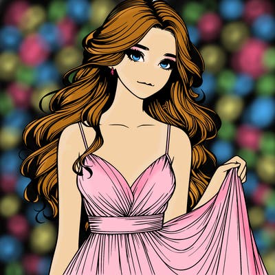 realistic girl in flowy silky prom dress