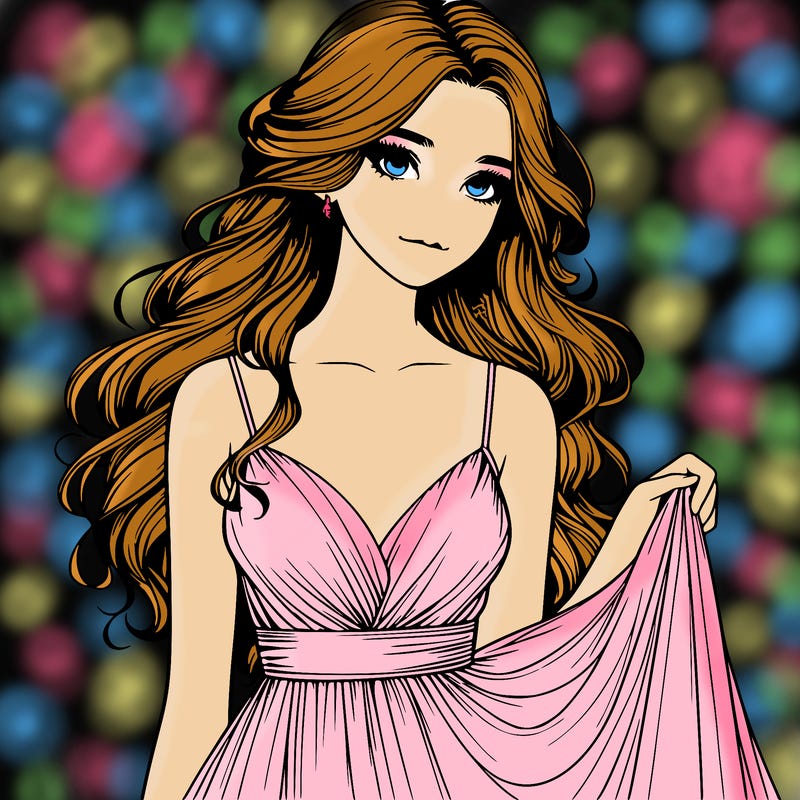 realistic girl in flowy silky prom dress