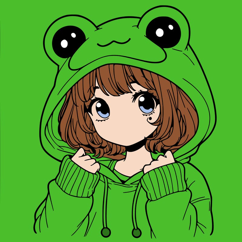 a cute teenage girl wearing a frog hoodie
