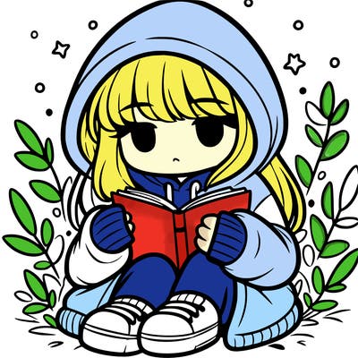 girl in oversized hoodie reading a book