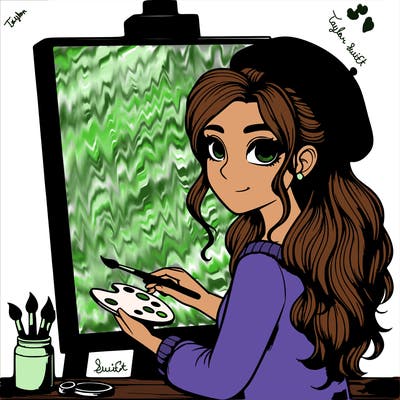 realistic girl artist painting a blank canvas