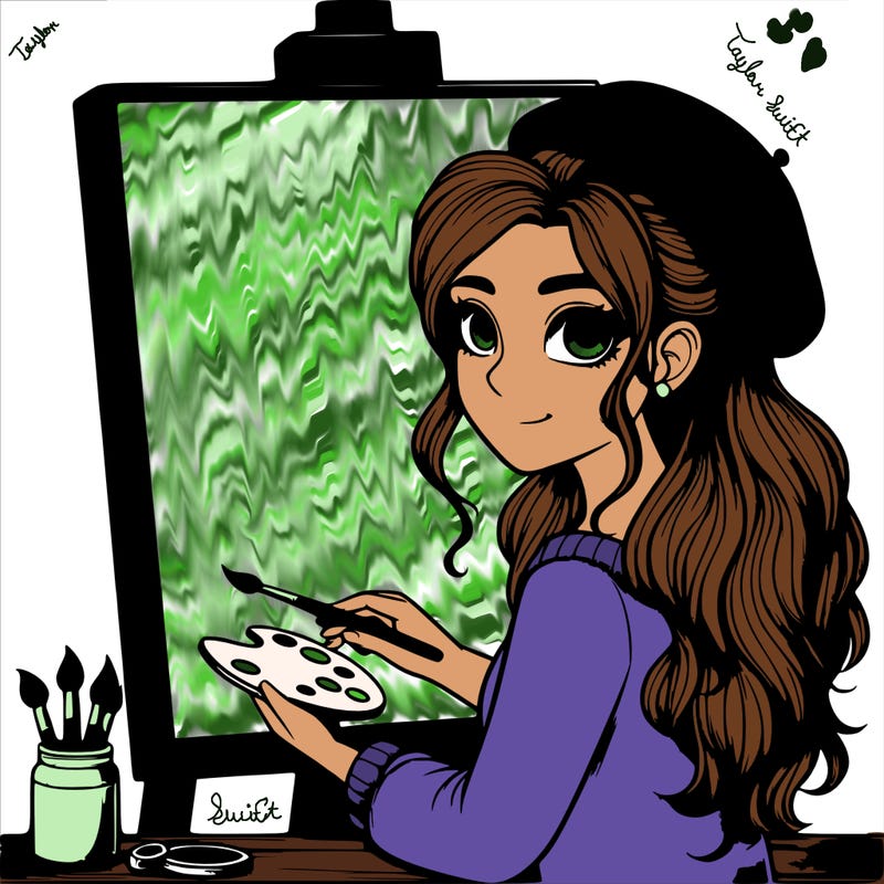 realistic girl artist painting a blank canvas