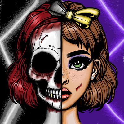 realistic girl with half skull mask