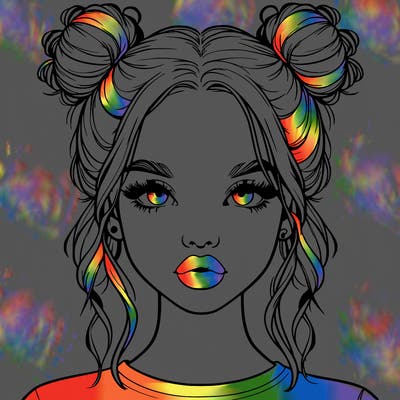 realistic girl with two buns in hair and lips