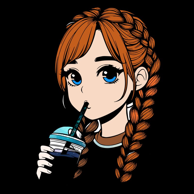 realistic girl with braided hair drinking boba