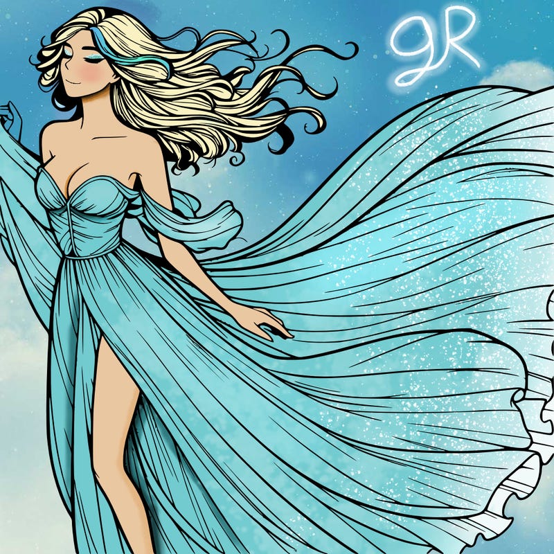 realistic woman in dress flowing the the wind