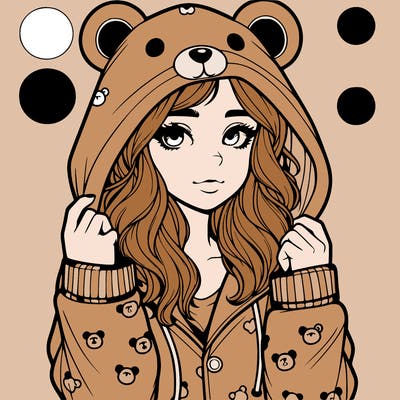 realistic girl in a animal pjs hoodie