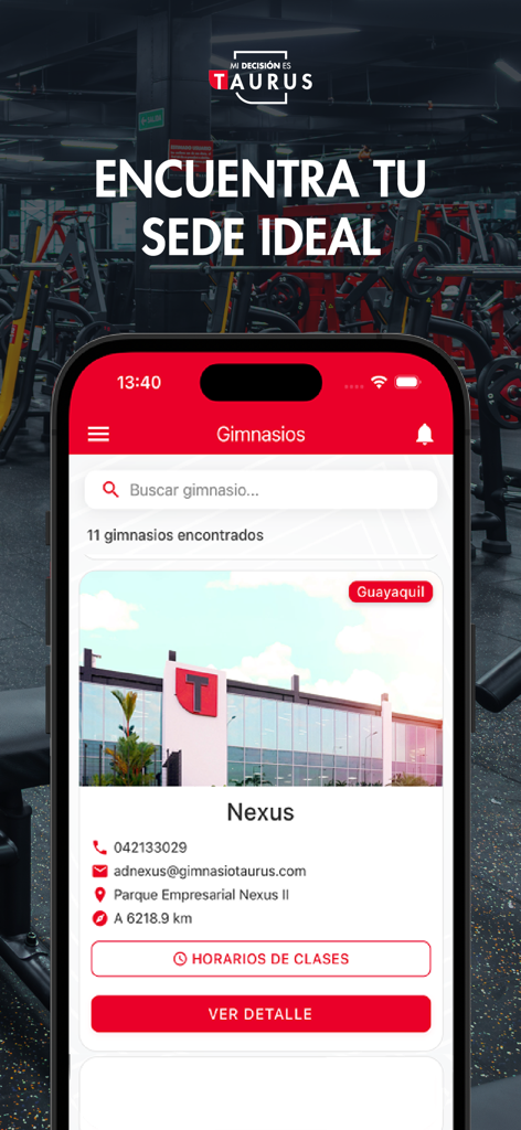 Taurus - Taurus app interface for finding gym locations and viewing class schedules.