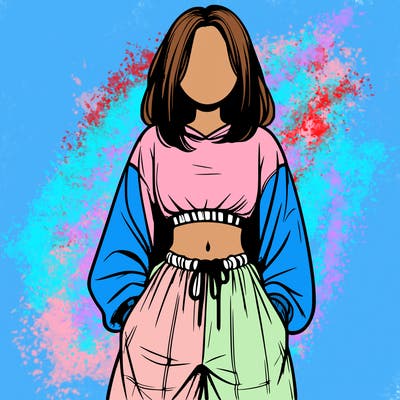realistic girl faceless with baggy pants and a crop top
