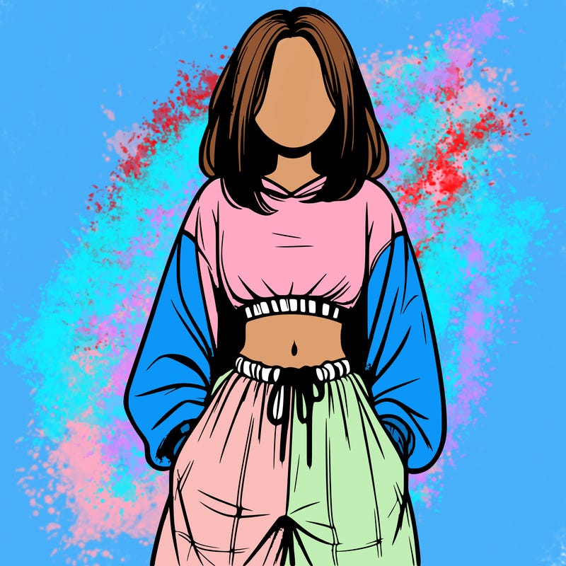realistic girl faceless with baggy pants and a crop top