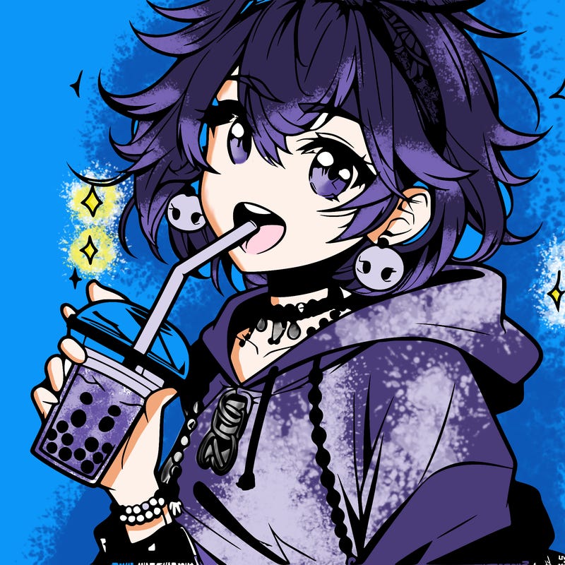 hot baddie anime girl drinking boba and biting the straw