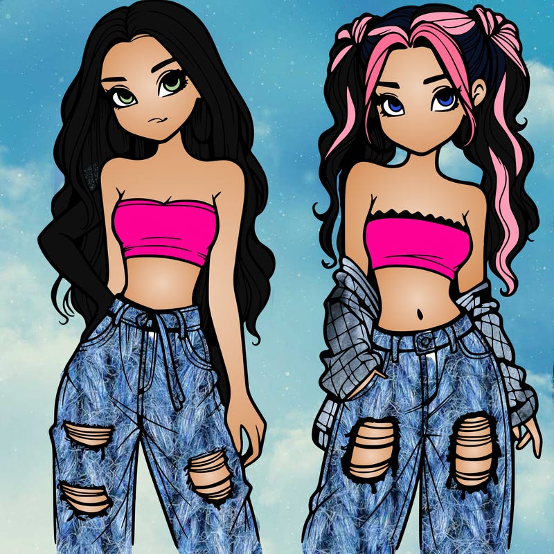 2 girls in crop tops and baggy jeans ripped