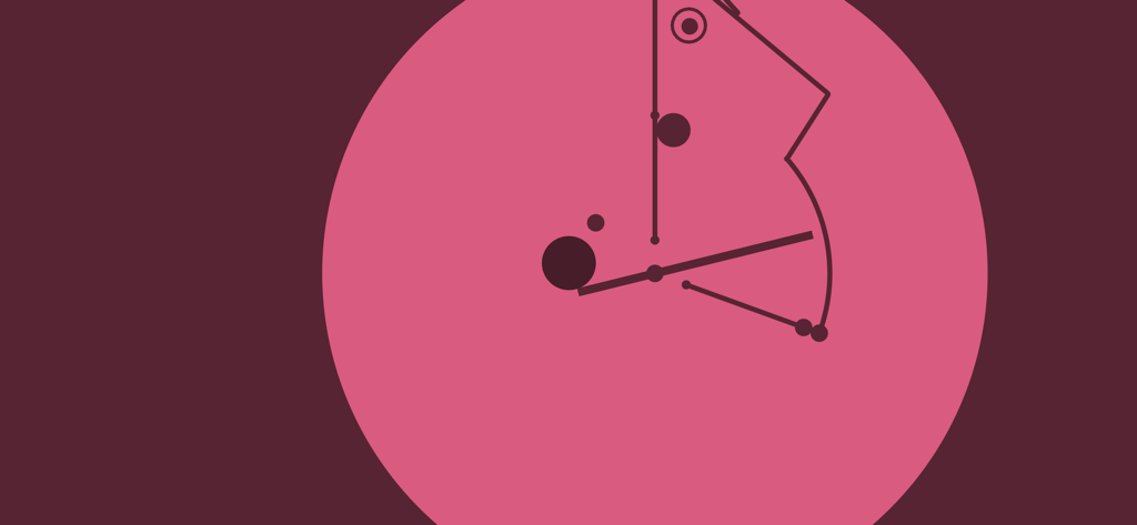 Minimalist level design in circloO featuring geometric physics obstacles and a ball inside a large pink circle.