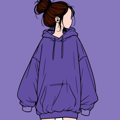 realistic girl with a oversized sweatshirt on and a bun