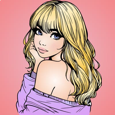 realistic girl with bangs looking over her shoulder