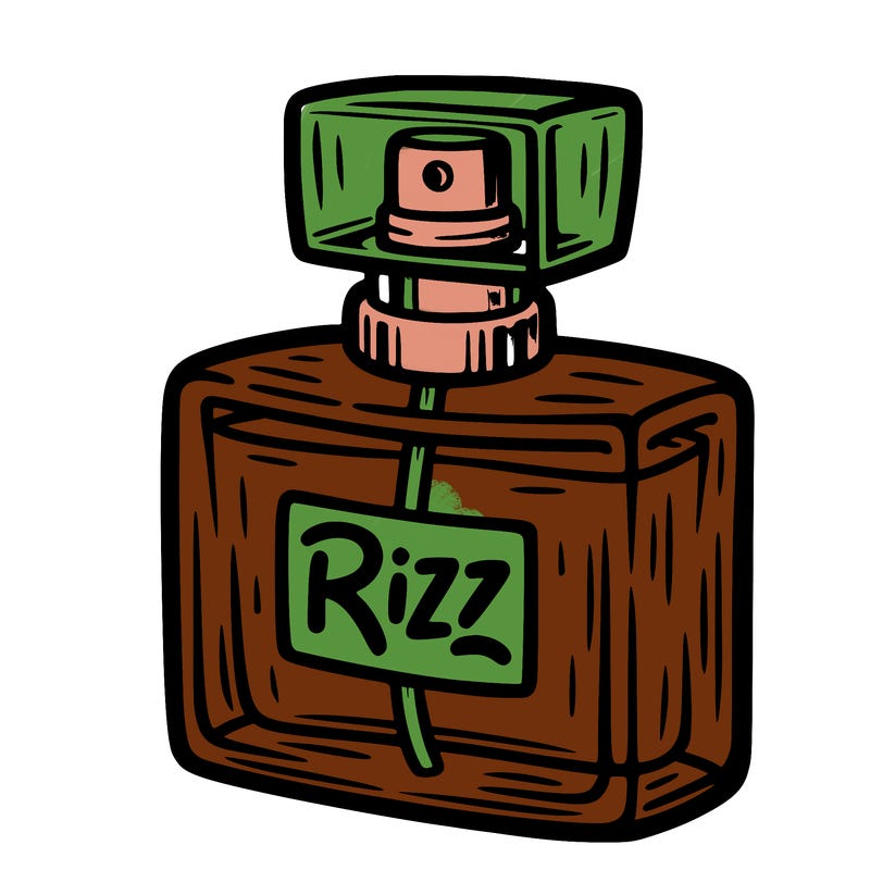 perfume bottle with the word rizz on it