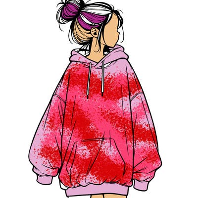 realistic girl with a oversized sweatshirt on and a bun