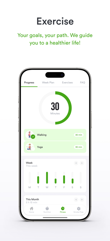 tala-med Cardio - Fitness module of tala-med Cardio app showing daily exercise progress and activity tracking