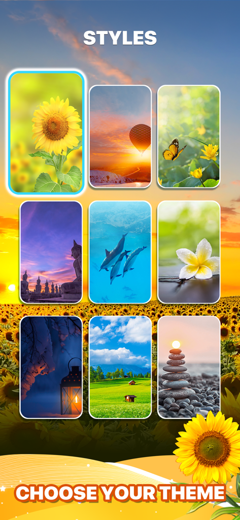 Word Crossy - A Crossword game - Una selección de hermosos fondos y estilos temáticos de la naturaleza en la aplicación Word Crossy.