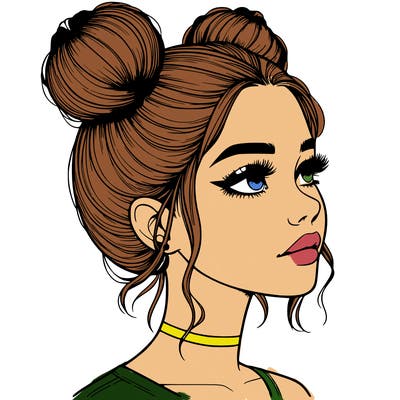 realistic girl with buns on the top of her head